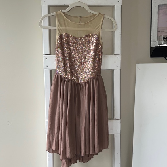 Weissman Lyrical Dance Costume Tan Sequin Illusion Small - Picture 1 of 8